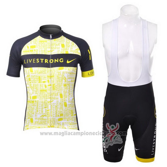 2012 Abbigliamento Ciclismo Livestrong Nero e Giallo Manica Corta e Salopette