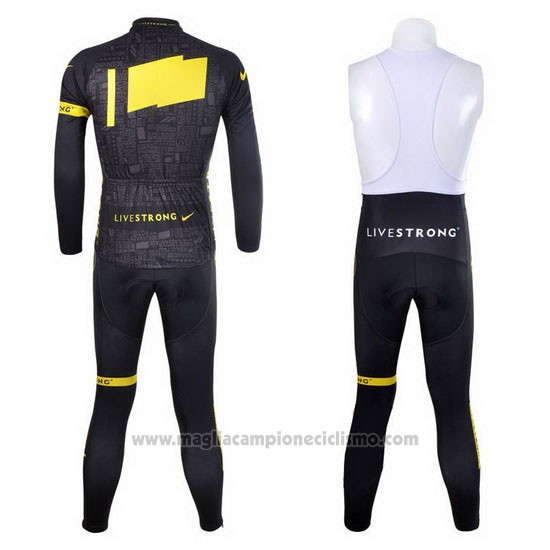 2012 Abbigliamento Ciclismo Livestrong Nero e Giallo Manica Lunga e Salopette