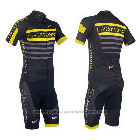 2013 Abbigliamento Ciclismo Livestrong Nero e Giallo Manica Corta e Salopette