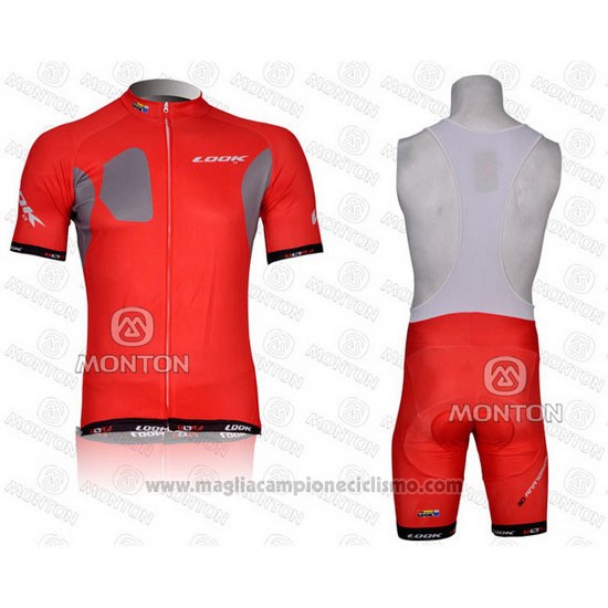 2011 Abbigliamento Ciclismo Look Rosso Manica Corta e Salopette