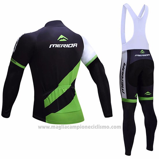 2017 Abbigliamento Ciclismo Merida Nero e Verde Manica Lunga e Salopette