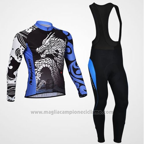 2014 Abbigliamento Ciclismo Monton Nero e Blu Manica Lunga e Salopette