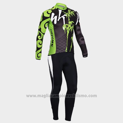 2014 Abbigliamento Ciclismo Monton Nero e Verde Manica Lunga e Salopette