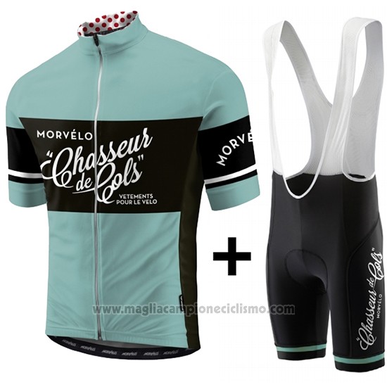 2018 Abbigliamento Ciclismo Morvelo Verde e Nero Manica Corta e Salopette