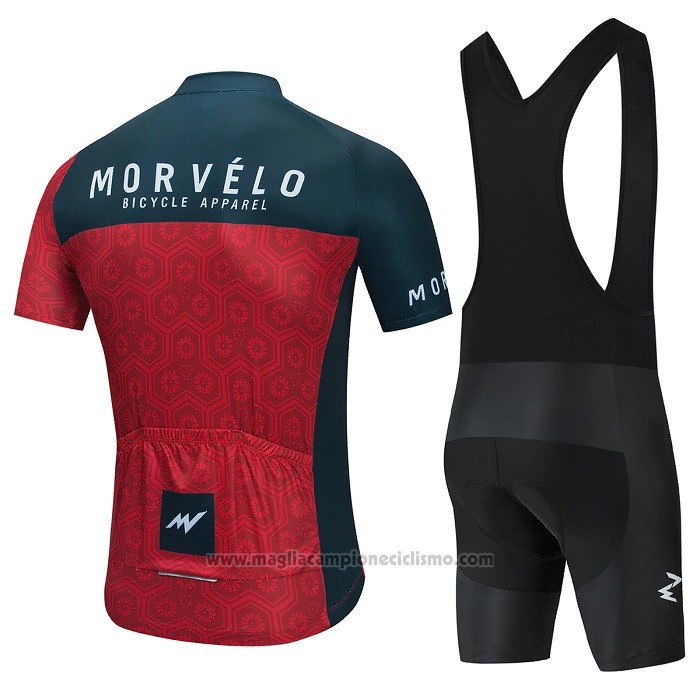 2021 Abbigliamento Ciclismo Morvelo Rosso Scuro Verde Manica Corta e Salopette
