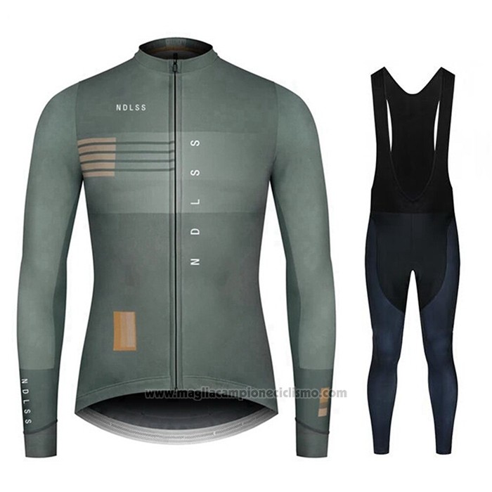 2020 Abbigliamento Ciclismo NDLSS Grigio Manica Lunga e Salopette