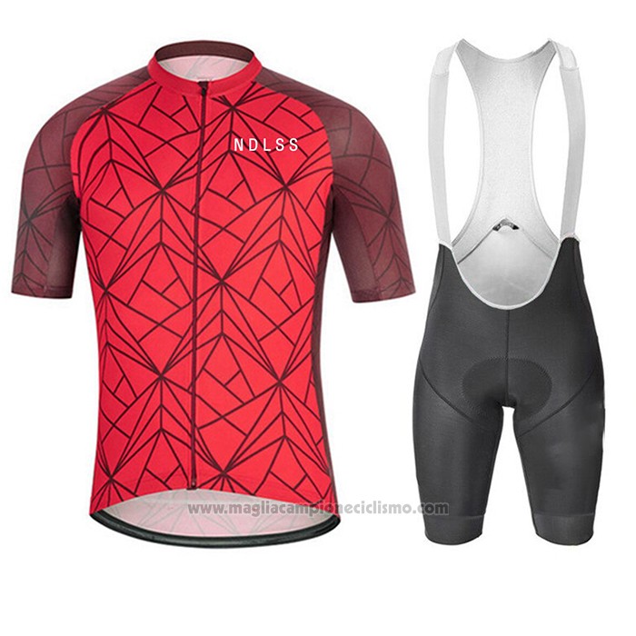 2020 Abbigliamento Ciclismo NDLSS Scuro Rosso Manica Corta e Salopette