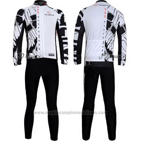 2012 Abbigliamento Ciclismo Nalini Nero e Bianco Manica Lunga e Salopette