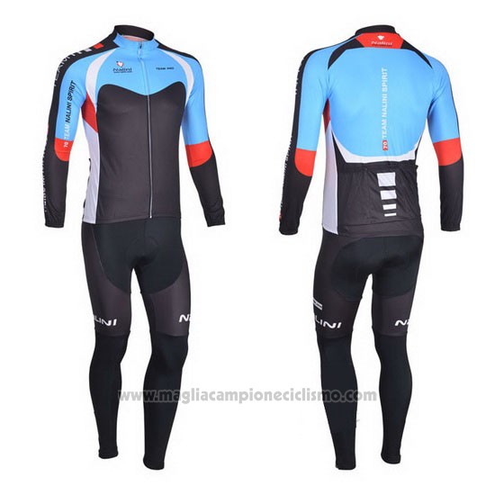 2013 Abbigliamento Ciclismo Nalini Nero e Celeste Manica Lunga e Salopette
