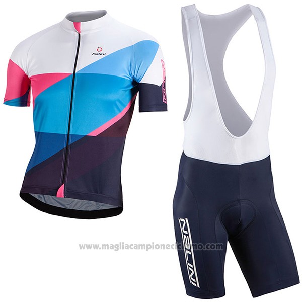 2017 Abbigliamento Ciclismo Nalini Campione Blu e Bianco Manica Corta e Salopette