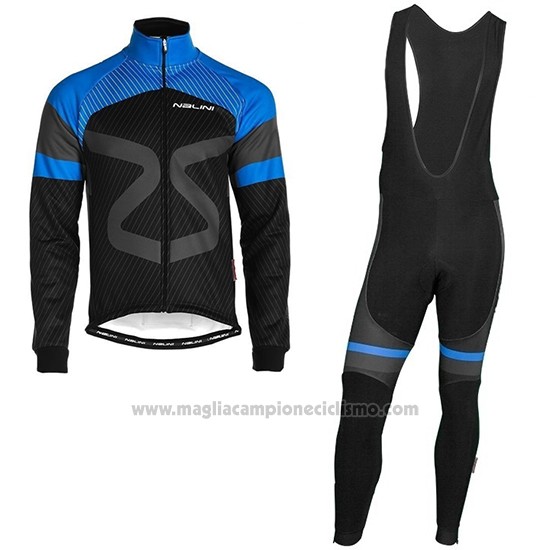 2019 Abbigliamento Ciclismo Nalini Nero Blu Manica Lunga e Salopette