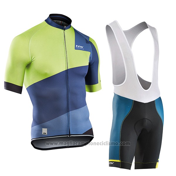 2017 Abbigliamento Ciclismo Northwave Extreme Verde e Blu Manica Corta e Salopette