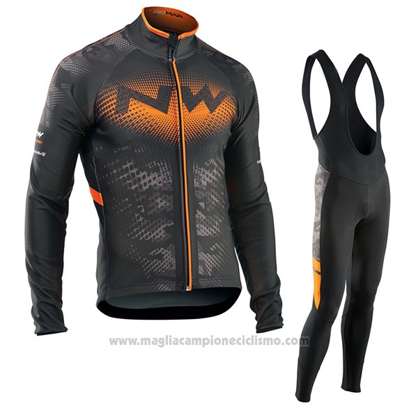 2017 Abbigliamento Ciclismo Northwave Ml Nero e Arancione Manica Lunga e Salopette