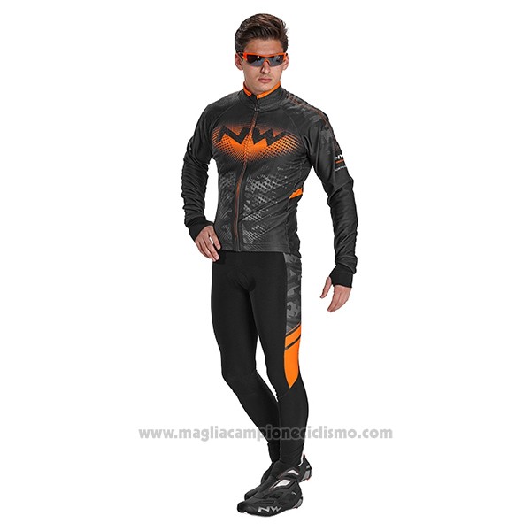 2017 Abbigliamento Ciclismo Northwave Ml Nero e Arancione Manica Lunga e Salopette