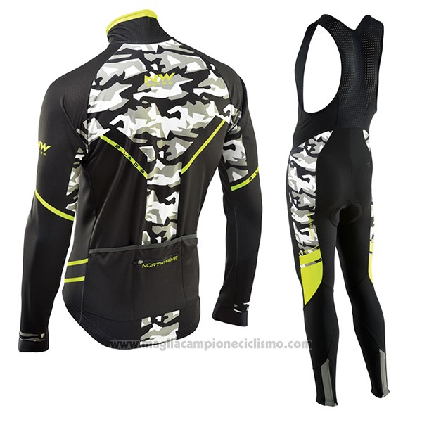 2017 Abbigliamento Ciclismo Northwave Ml Nero e Camuffamento Manica Lunga e Salopette