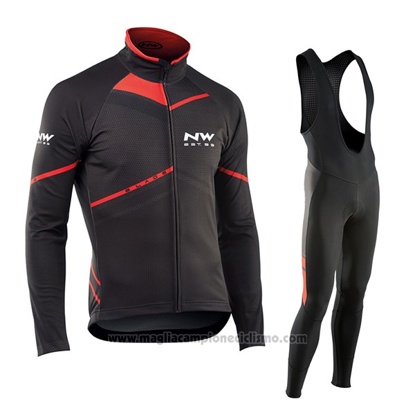 2017 Abbigliamento Ciclismo Northwave Ml Nero e Rosso Manica Lunga e Salopette