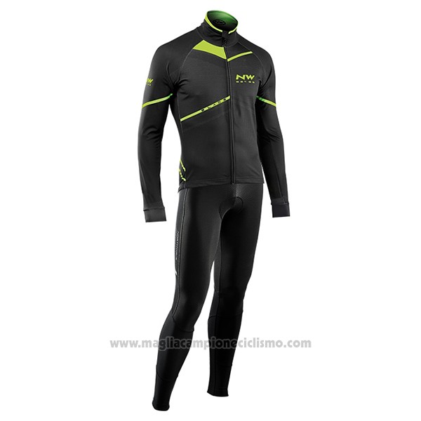 2017 Abbigliamento Ciclismo Northwave Ml Nero e Verde Manica Lunga e Salopette