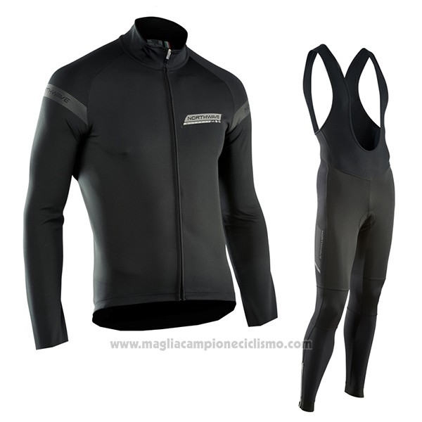 2017 Abbigliamento Ciclismo Northwave Ml Scuro Nero Manica Lunga e Salopette