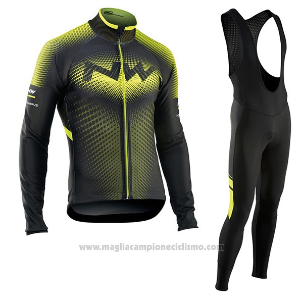 2017 Abbigliamento Ciclismo Northwave Ml Verde e Nero Manica Lunga e Salopette