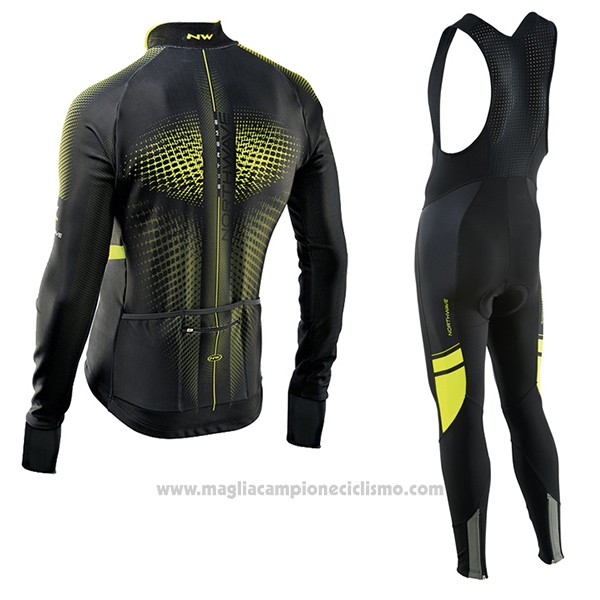 2017 Abbigliamento Ciclismo Northwave Ml Verde e Nero Manica Lunga e Salopette