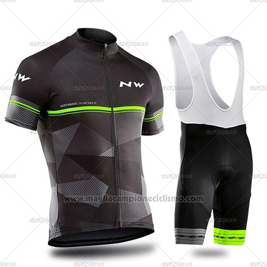 2019 Abbigliamento Ciclismo Northwave Nero Grigio Verde Manica Corta e Salopette