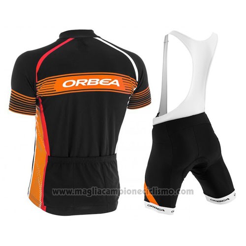 2015 Abbigliamento Ciclismo Orbea Nero e Arancione Manica Corta e Salopette