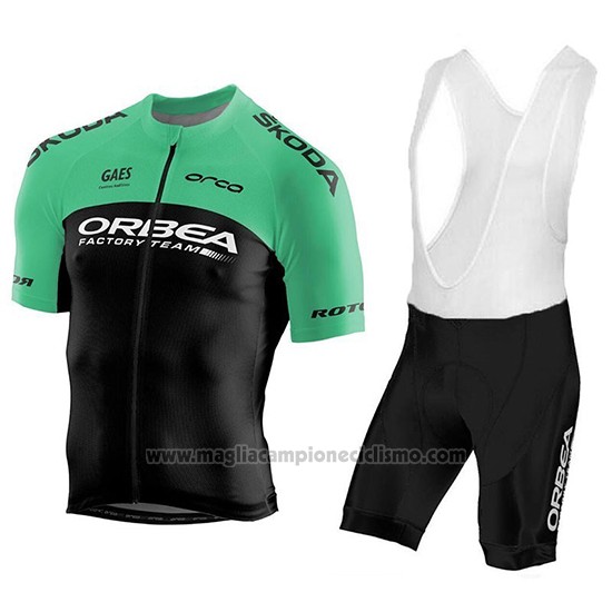 2018 Abbigliamento Ciclismo Orbea Factory Nero Verde Manica Corta e Salopette