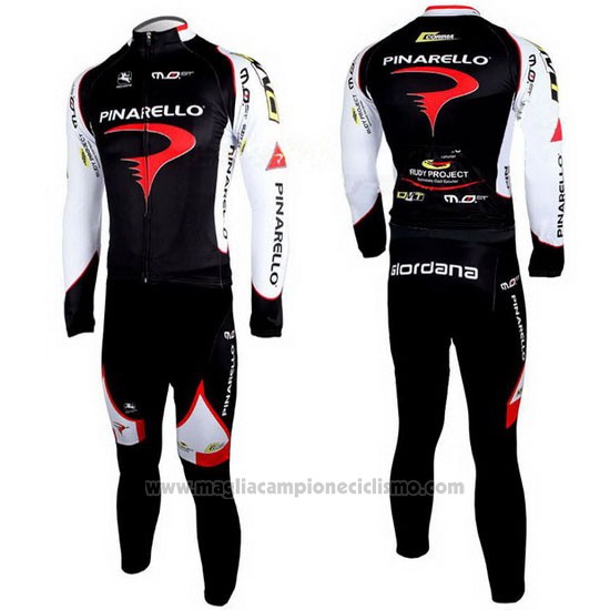 2010 Abbigliamento Ciclismo Pinarello Nero e Bianco Manica Lunga e Salopette