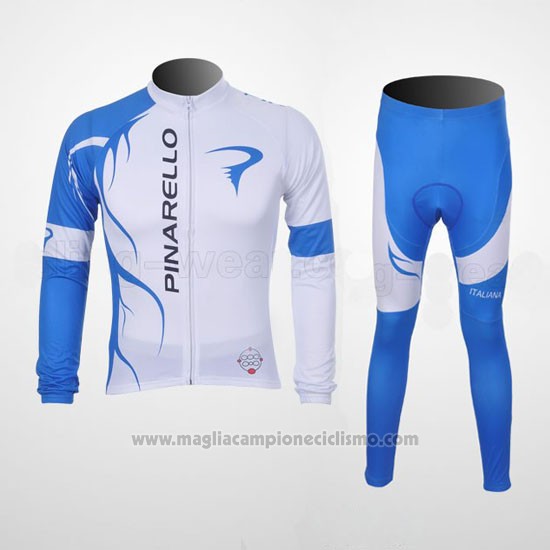 2011 Abbigliamento Ciclismo Pinarello Celeste e Bianco Manica Lunga e Salopette