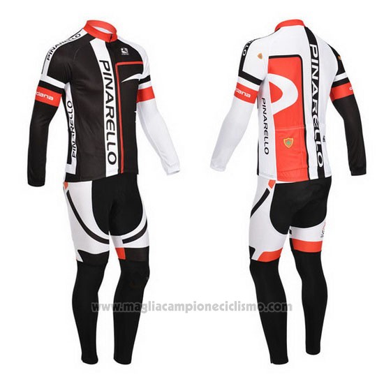 2013 Abbigliamento Ciclismo Pinarello Nero e Rosso Manica Lunga e Salopette
