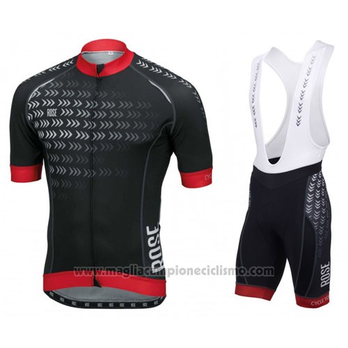 2016 Abbigliamento Ciclismo Rose Nero e Rosso Manica Corta e Salopette