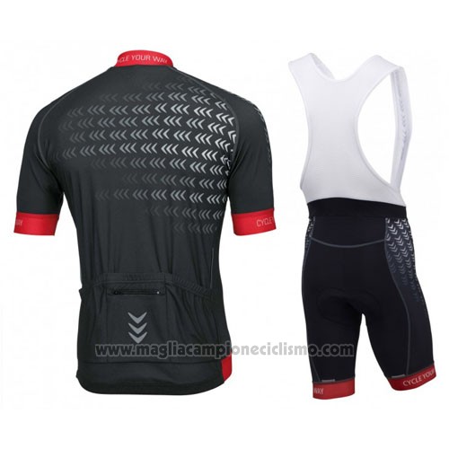 2016 Abbigliamento Ciclismo Rose Nero e Rosso Manica Corta e Salopette