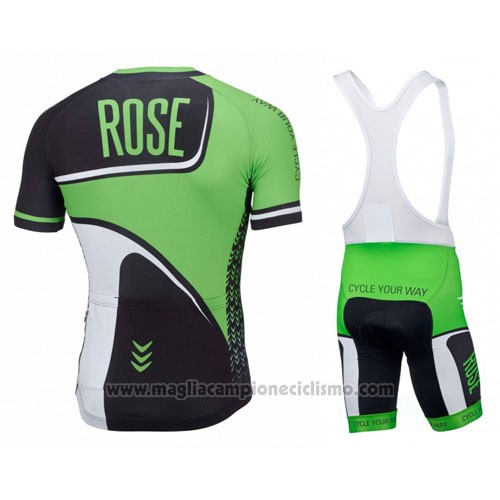 2016 Abbigliamento Ciclismo Rose Verde e Nero Manica Corta e Salopette