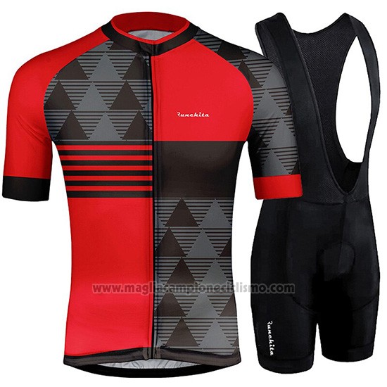 2019 Abbigliamento Ciclismo Runchita Rosso Grigio Manica Corta e Salopette