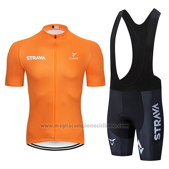 2019 Abbigliamento Ciclismo STRAVA Arancione Bianco Manica Corta e Salopette