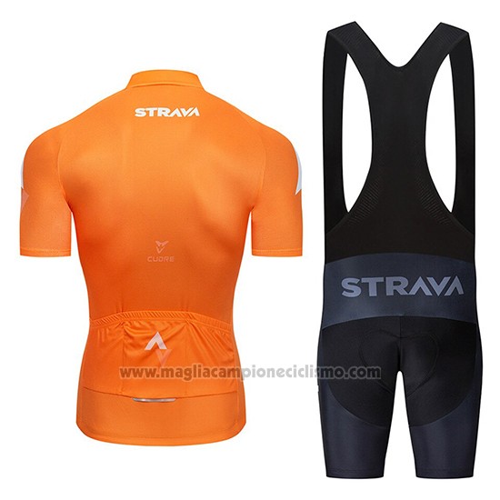 2019 Abbigliamento Ciclismo STRAVA Arancione Bianco Manica Corta e Salopette