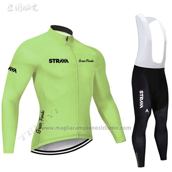 2019 Abbigliamento Ciclismo STRAVA Chiaro Verde Manica Lunga e Salopette