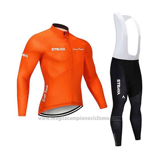 2020 Abbigliamento Ciclismo STRAVA Arancione Manica Lunga e Salopette