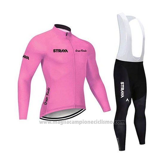 2020 Abbigliamento Ciclismo STRAVA Rosa Manica Lunga e Salopette