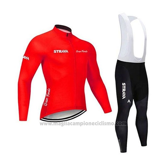 2020 Abbigliamento Ciclismo STRAVA Rosso Manica Lunga e Salopette