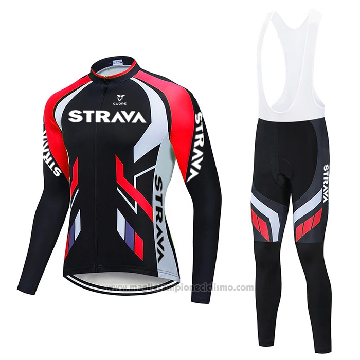 2021 Abbigliamento Ciclismo STRAVA Rosso Nero Manica Lunga e Salopette