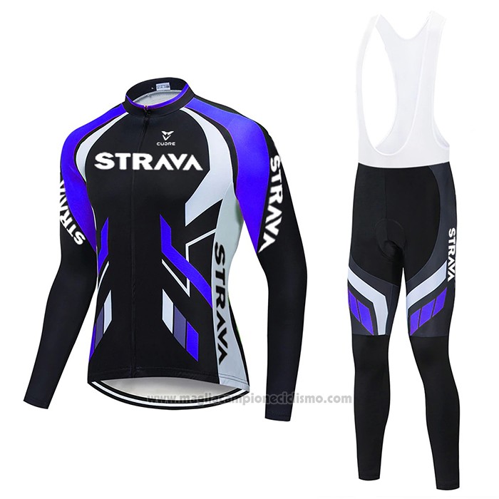 2021 Abbigliamento Ciclismo STRAVA Viola Nero Manica Lunga e Salopette