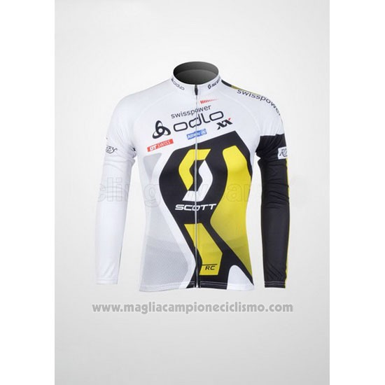 2012 Abbigliamento Ciclismo Scott Bianco e Giallo Manica Lunga e Salopette