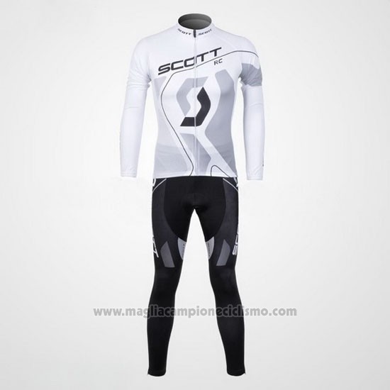 2012 Abbigliamento Ciclismo Scott Bianco e Grigio Manica Lunga e Salopette