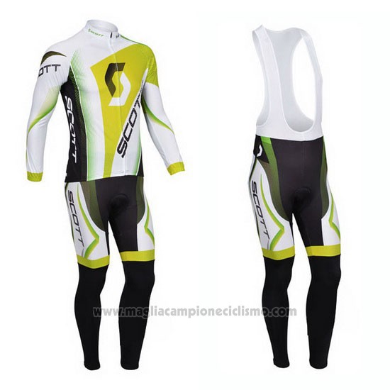 2013 Abbigliamento Ciclismo Scott Bianco e Giallo Manica Lunga e Salopette