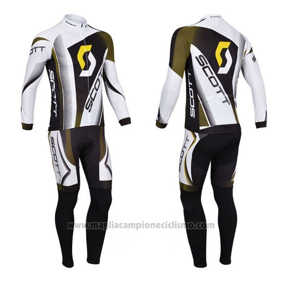 2013 Abbigliamento Ciclismo Scott Bianco e Nero Manica Lunga e Salopette