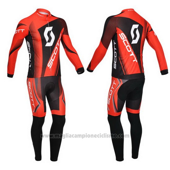 2013 Abbigliamento Ciclismo Scott Nero e Rosso Manica Lunga e Salopette