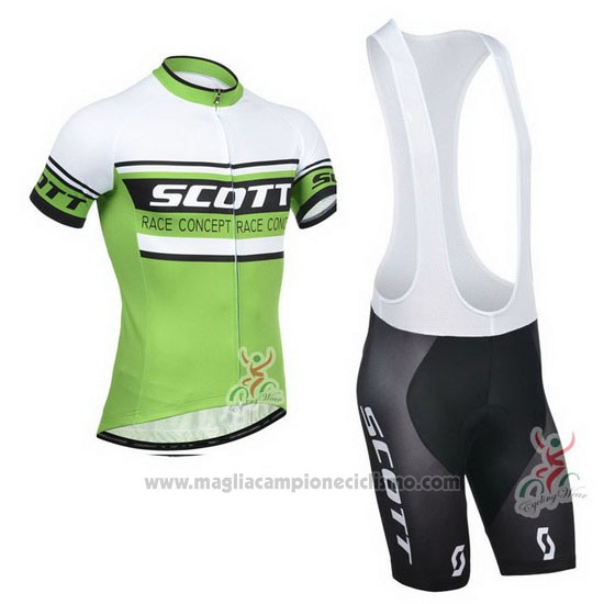 2014 Abbigliamento Ciclismo Scott Bianco e Verde Manica Corta e Salopette