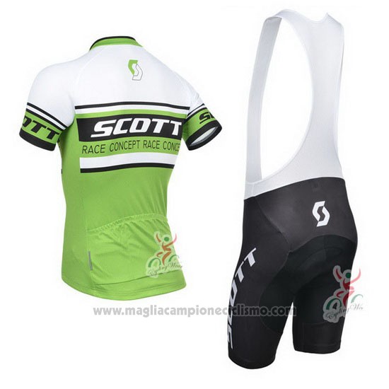 2014 Abbigliamento Ciclismo Scott Bianco e Verde Manica Corta e Salopette