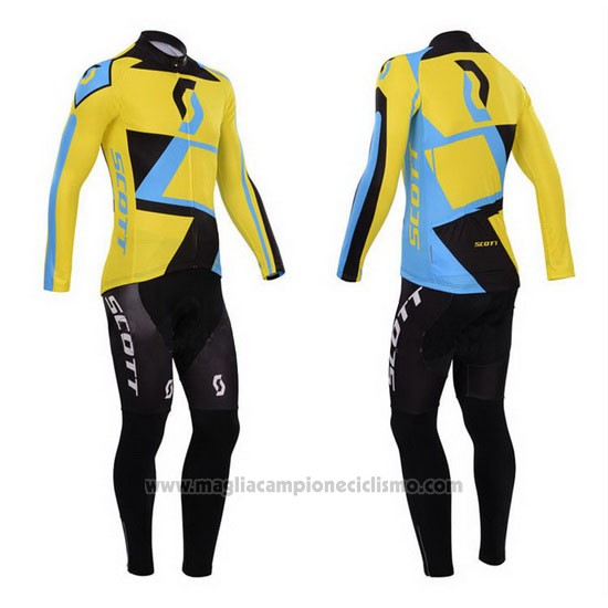 2014 Abbigliamento Ciclismo Scott Giallo e Nero Manica Lunga e Salopette